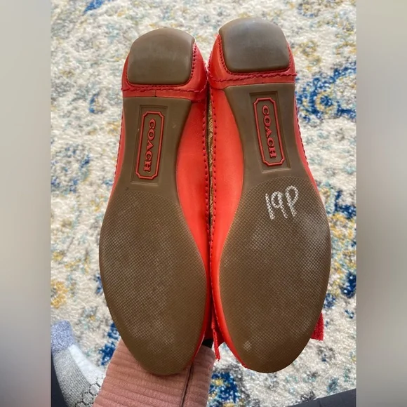 Coach Saundra Red leather flat - size 5 EUC - Picture 8 of 9